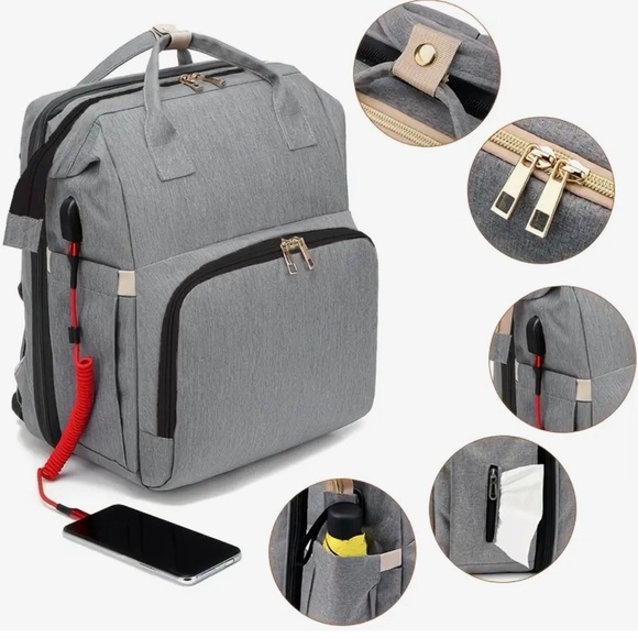 Black Multi-Function Diaper Bag with Portable Bassinet Crib Changer Backpack - Picture 7 of 16